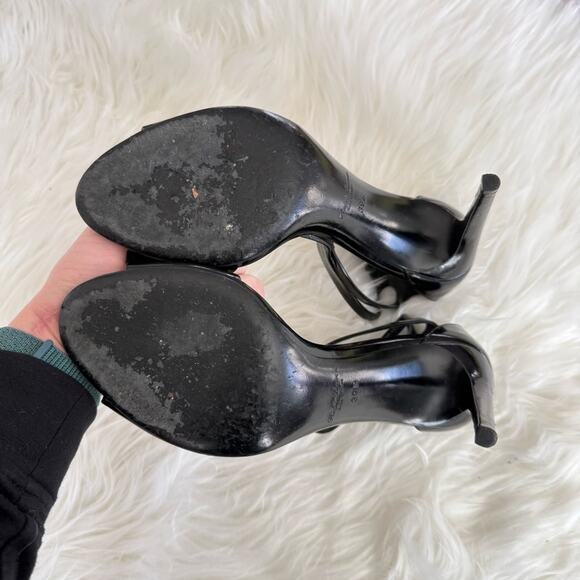 Ralph Lauren Purple Label | Italy Stiletto Heel Black Patent Leather Ankle Strap - Picture 5 of 11